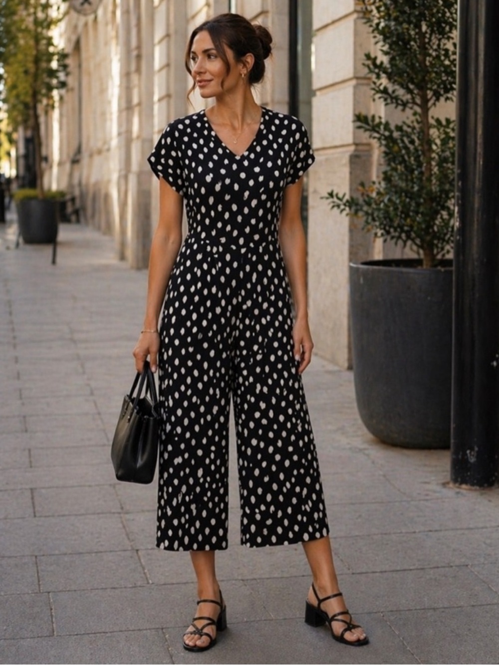 MASAI COPENHAGEN Women's Short Sleeve V-Neck Black Polka Dot Nabala Jumpsuit L